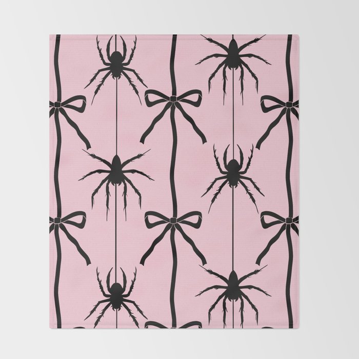 Spider and Bows on Pink Throw Blanket Gallery Image 2