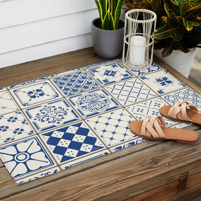 Blue Ceramic Tiles Outdoor Rug Gallery Image 2