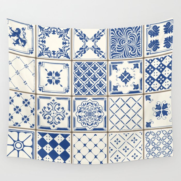 Blue Ceramic Tiles Wall Tapestry Gallery Image 4