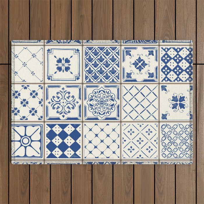 Blue Ceramic Tiles Outdoor Rug Gallery Image 1