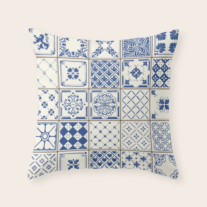 Blue Ceramic Tiles Throw Pillow Gallery Image 6