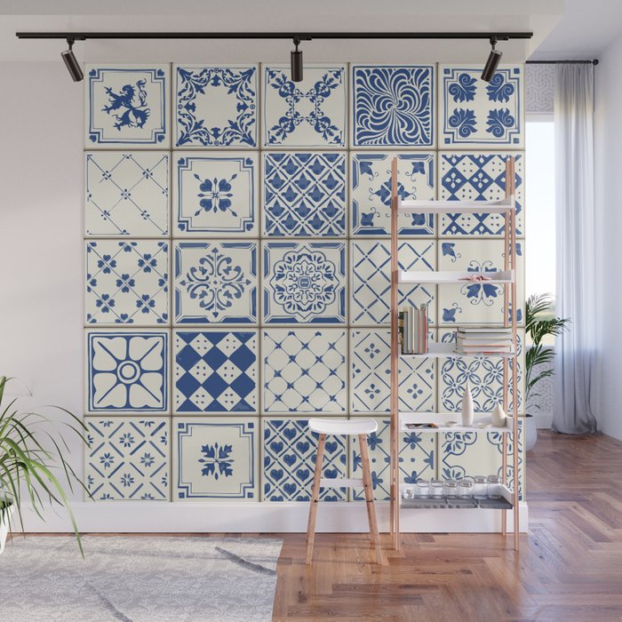 Blue Ceramic Tiles Wall Mural Gallery Image 1