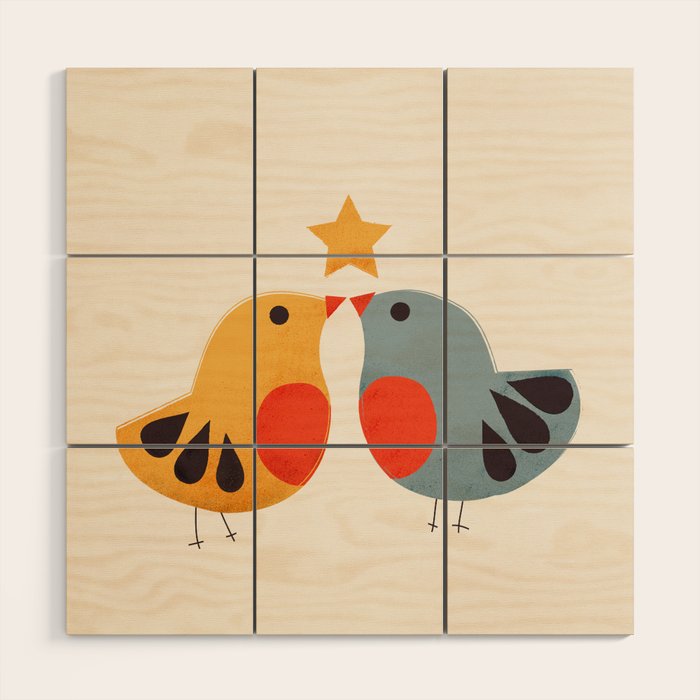 Festive Birds and Star Wood Wall Art Gallery Image 1