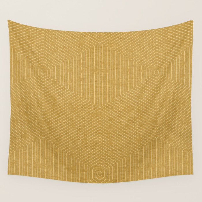 boho hexagon stripes - mustard Wall Tapestry Gallery Image 4