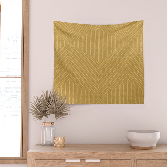 boho hexagon stripes - mustard Wall Tapestry Gallery Image 2