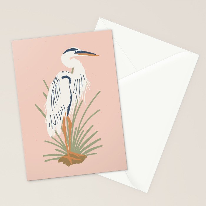 Coastal Cranes Peachy Pink Stationery Card Gallery Image 2