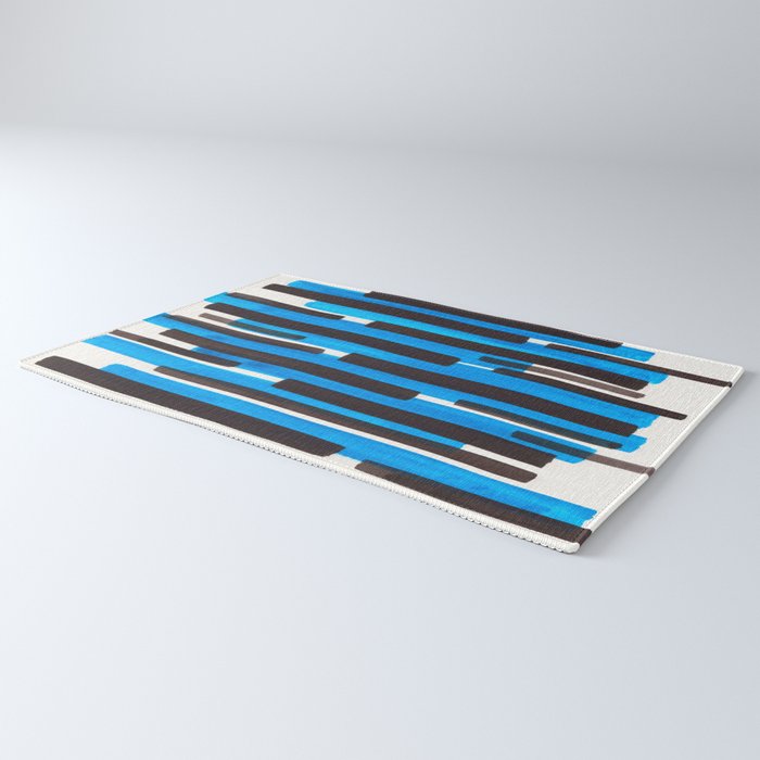 Cerulean Blue Primitive Stripes Mid Century Modern Minimalist Watercolor Gouache Painting Colorful S Rug Gallery Image 3