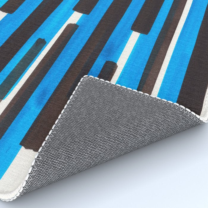 Cerulean Blue Primitive Stripes Mid Century Modern Minimalist Watercolor Gouache Painting Colorful S Rug Gallery Image 4