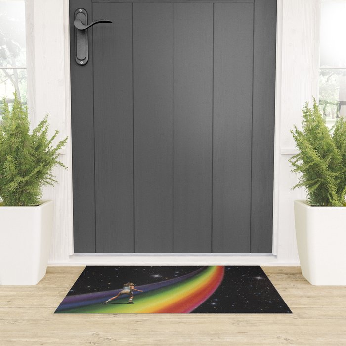 Retro Cosmic Rainbow Roller Skating Welcome Mat Gallery Image 3