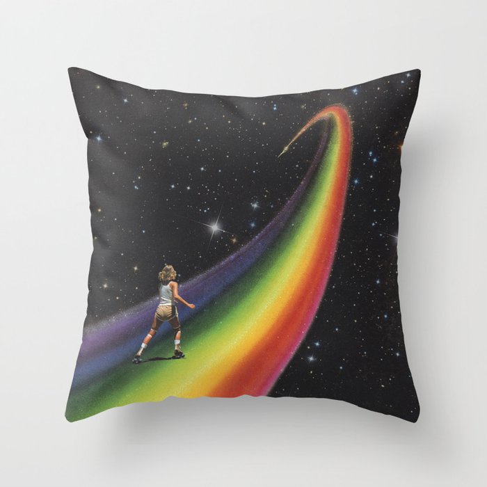 Retro Cosmic Rainbow Roller Skating Throw Pillow Gallery Image 1