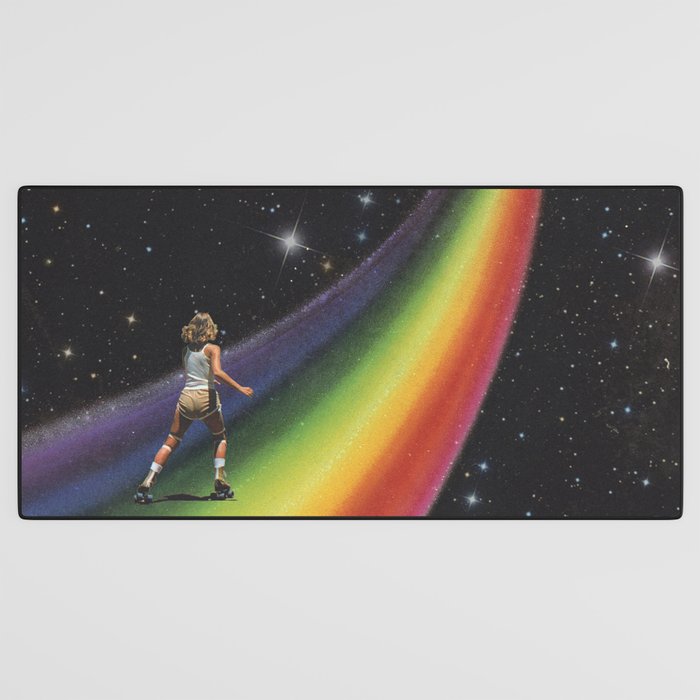 Retro Cosmic Rainbow Roller Skating Desk Mat Gallery Image 3