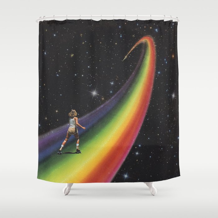 Retro Cosmic Rainbow Roller Skating Shower Curtain Gallery Image 1