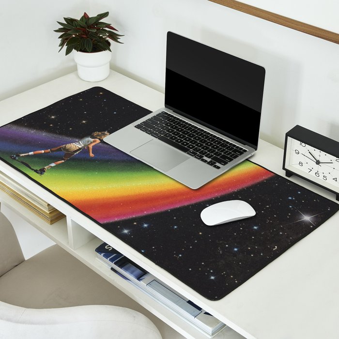 Retro Cosmic Rainbow Roller Skating Desk Mat Gallery Image 2