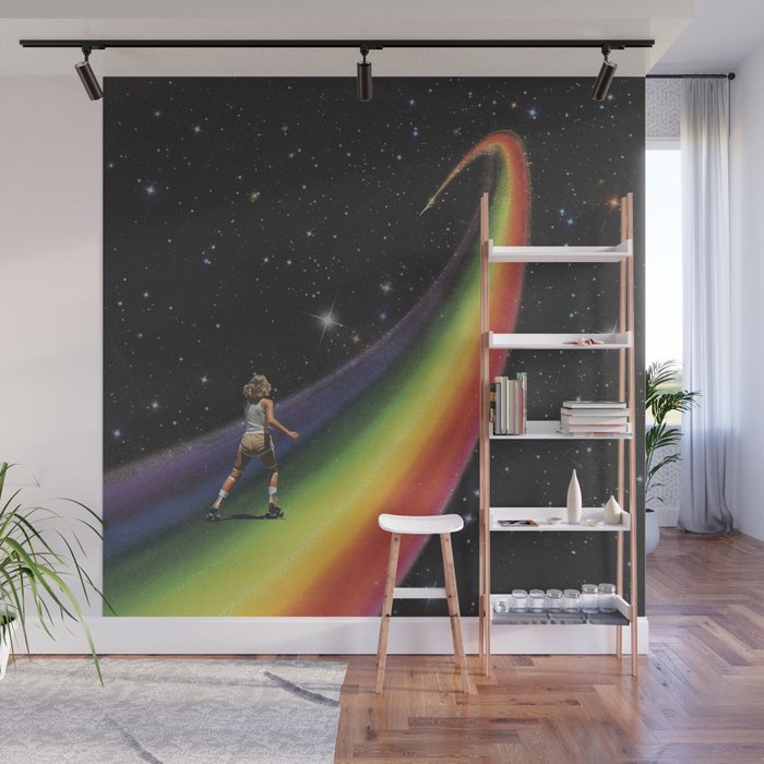 Retro Cosmic Rainbow Roller Skating Wall Mural Gallery Image 1