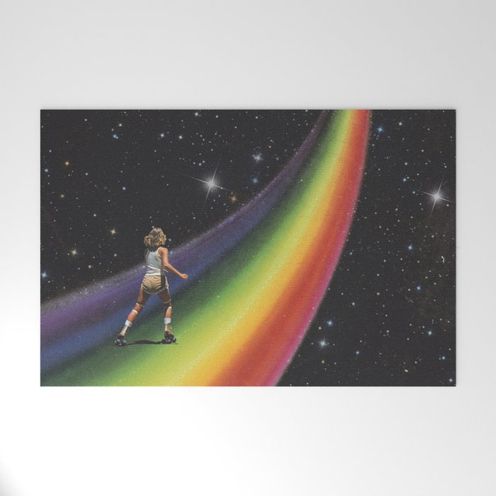 Retro Cosmic Rainbow Roller Skating Welcome Mat Gallery Image 1