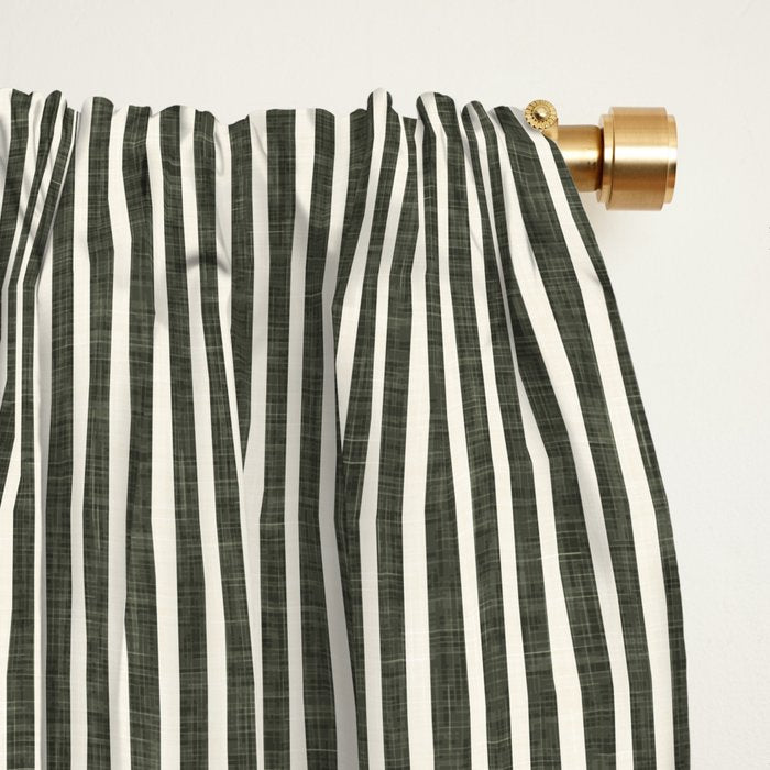 linen textured stripes - olive green Window Curtain Gallery Image 2