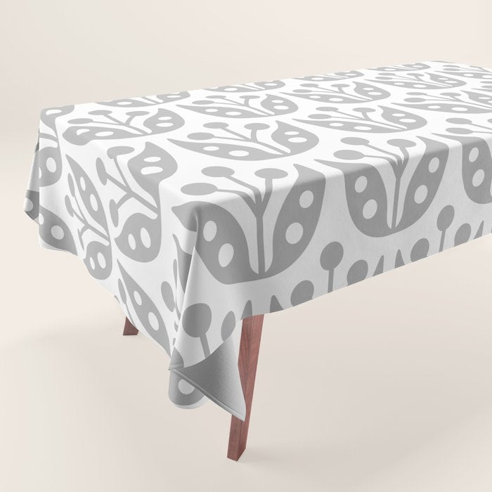 Mid Century Flower Pattern Gray Tablecloth Gallery Image 1
