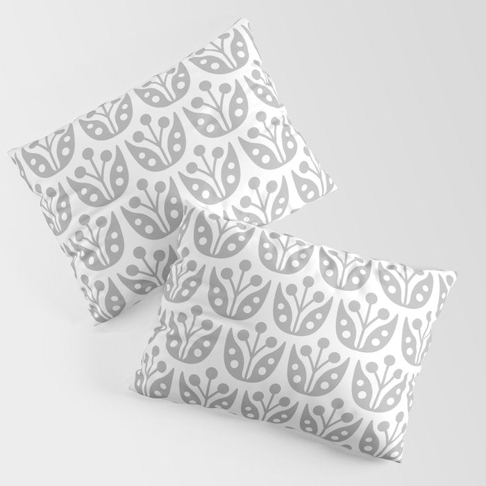 Mid Century Flower Pattern Gray Pillow Sham Gallery Image 3