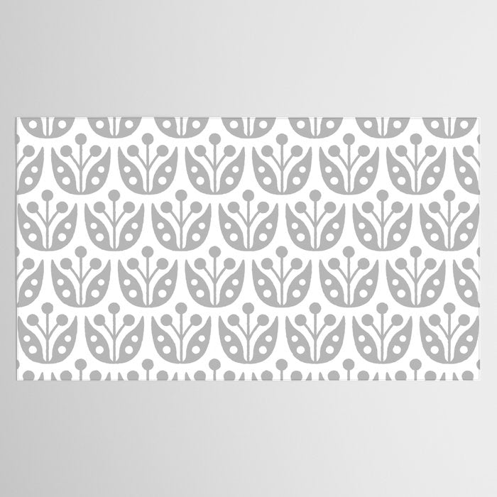 Mid Century Flower Pattern Gray Tablecloth Gallery Image 2