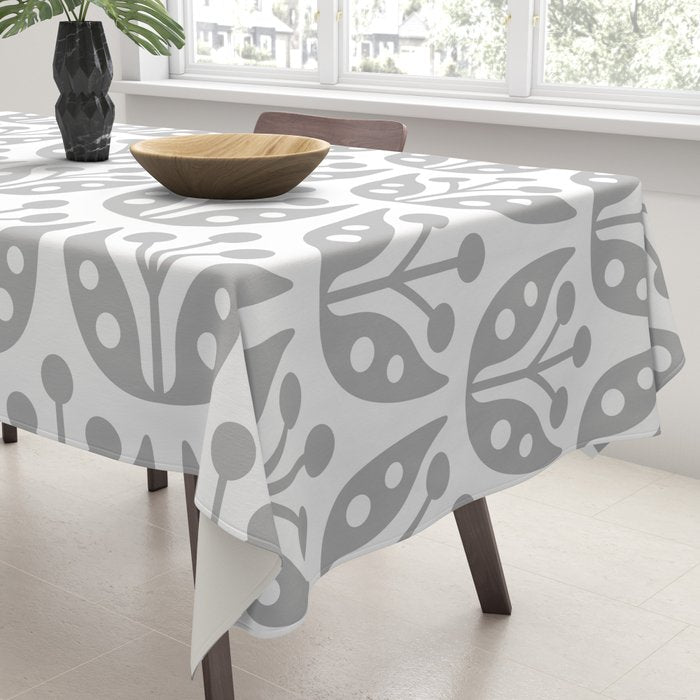Mid Century Flower Pattern Gray Tablecloth Gallery Image 3