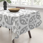 Mid Century Flower Pattern Gray Tablecloth Gallery Image 3