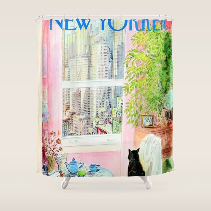 The New Yorker - Black Cat Shower Curtain Gallery Image 1