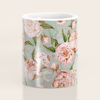 Peach Peonies Watercolor Pattern on Teal Sepia  Coffee Mug Gallery Image 4
