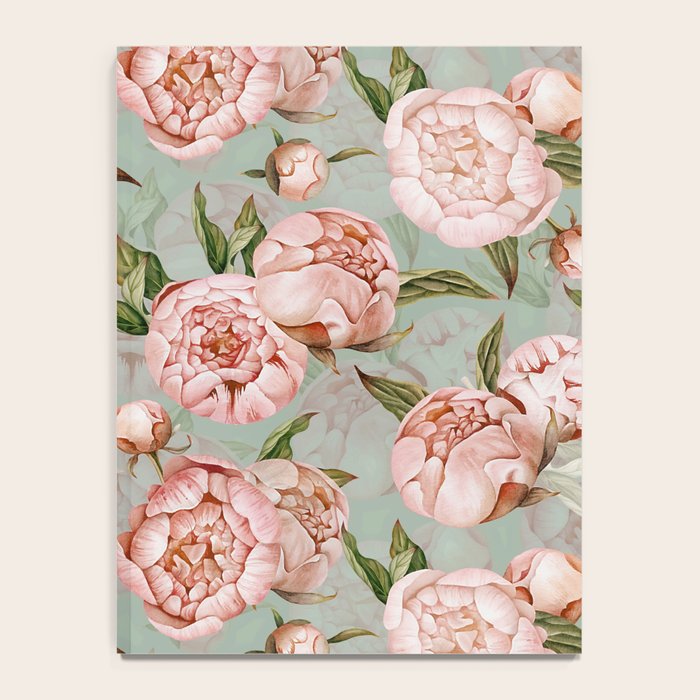 Peach Peonies Watercolor Pattern on Teal Sepia  Notebook Gallery Image 4