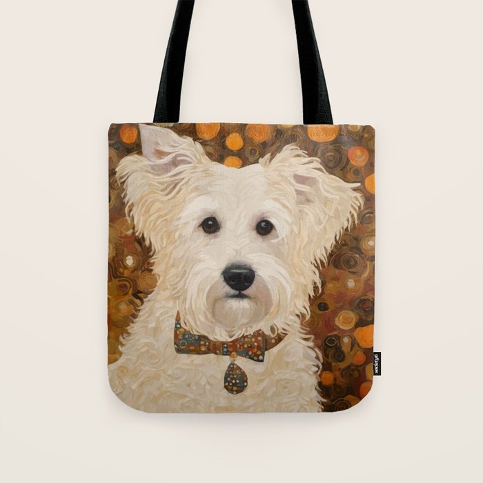 Klimt White Dog with Brown Eyes Tote Bag Gallery Image 1