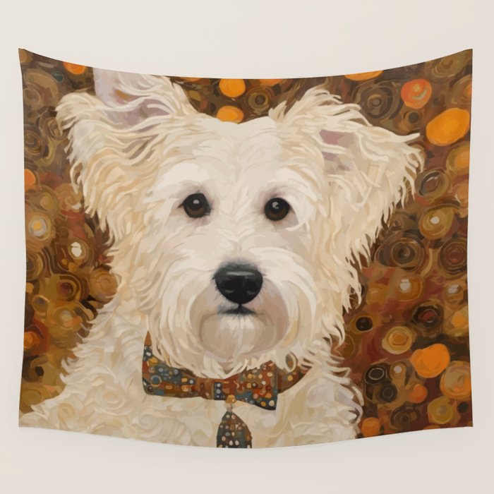 Klimt White Dog with Brown Eyes Wall Tapestry Gallery Image 1