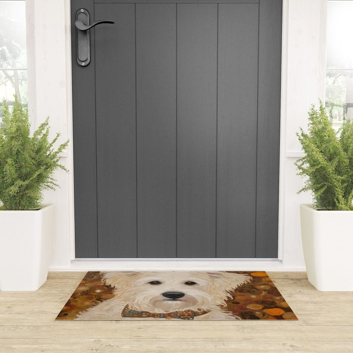 Klimt White Dog with Brown Eyes Welcome Mat Gallery Image 3