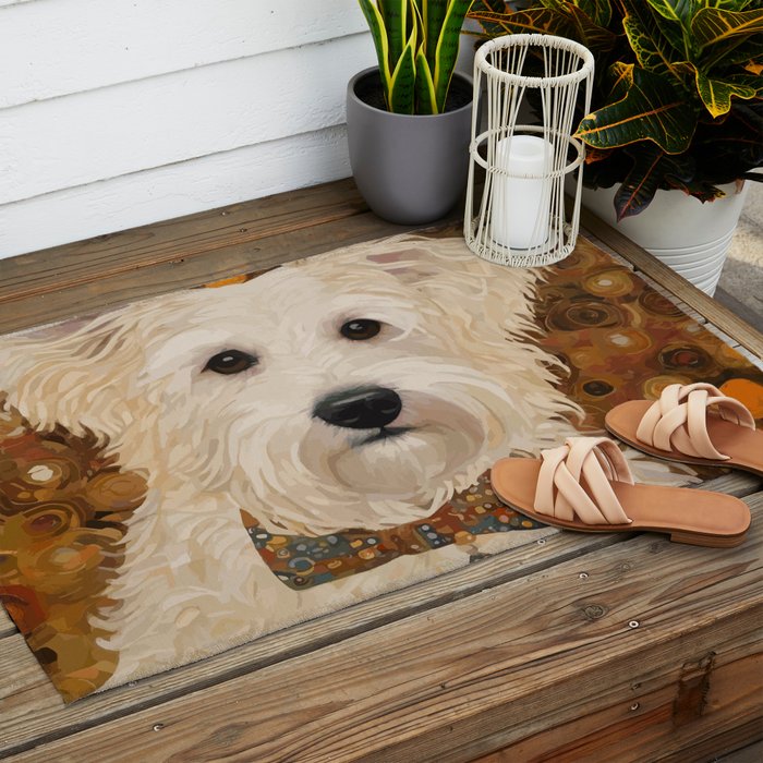 Klimt White Dog with Brown Eyes Outdoor Rug Gallery Image 2
