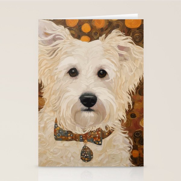Klimt White Dog with Brown Eyes Stationery Card Gallery Image 1