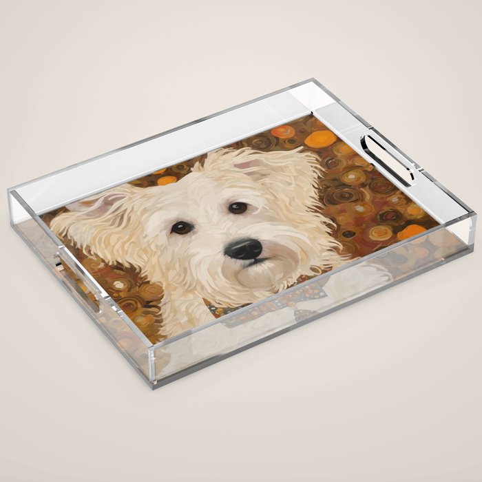 Klimt White Dog with Brown Eyes Acrylic Tray Gallery Image 1