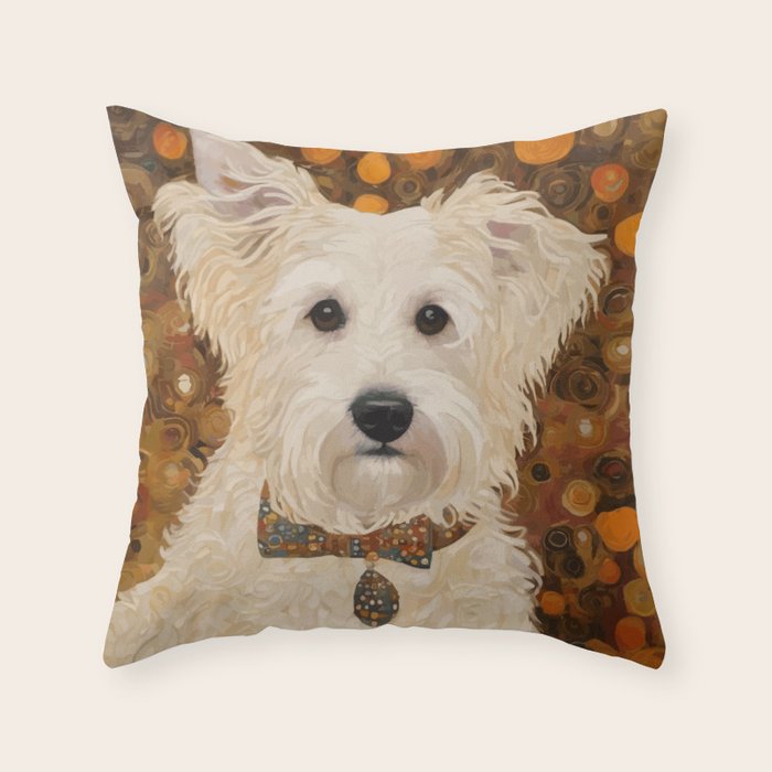 Klimt White Dog with Brown Eyes Throw Pillow Gallery Image 1