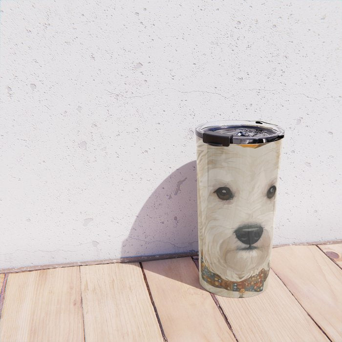 Klimt White Dog with Brown Eyes Travel Mug Gallery Image 4