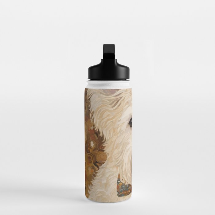 Klimt White Dog with Brown Eyes Water Bottle Gallery Image 3
