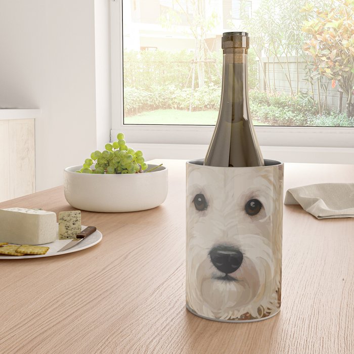 Klimt White Dog with Brown Eyes Wine Chiller Gallery Image 4