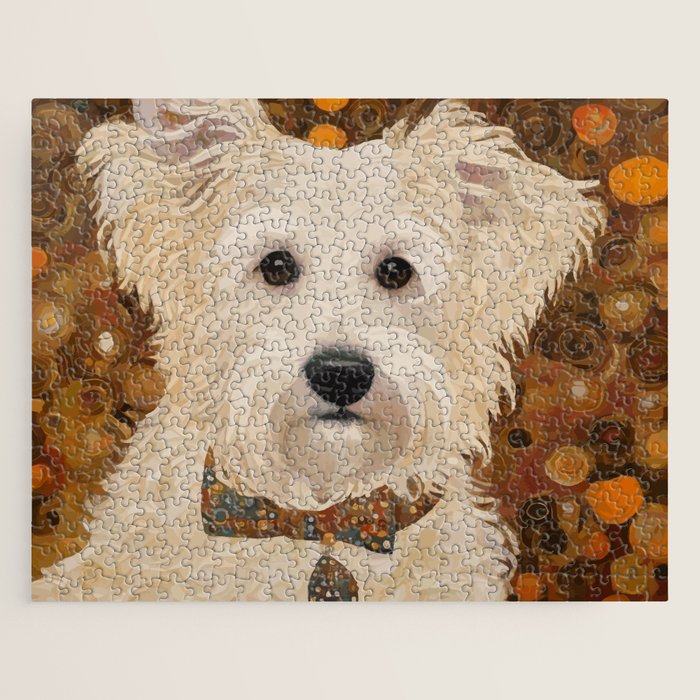 Klimt White Dog with Brown Eyes Jigsaw Puzzle Gallery Image 1