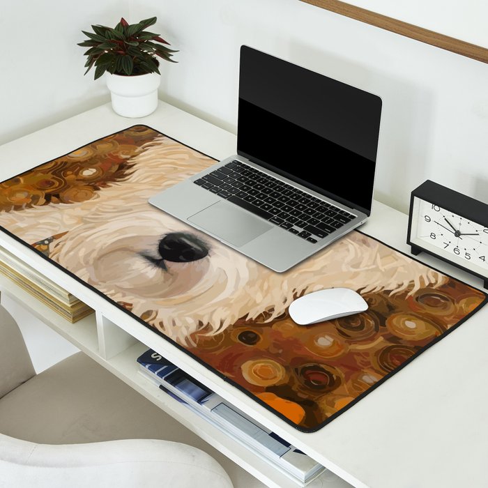 Klimt White Dog with Brown Eyes Desk Mat Gallery Image 2
