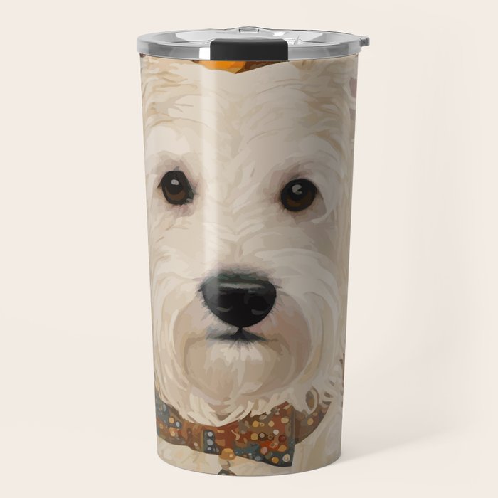 Klimt White Dog with Brown Eyes Travel Mug Gallery Image 1