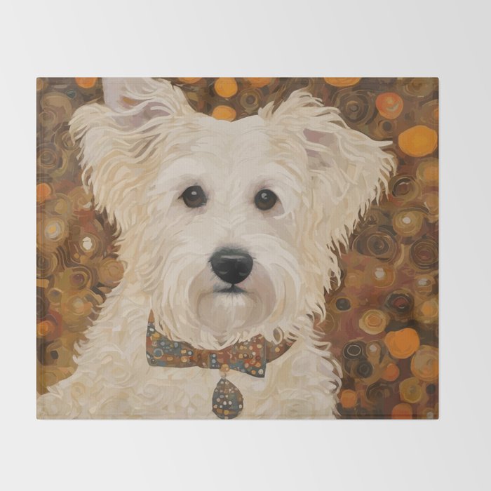Klimt White Dog with Brown Eyes Throw Blanket Gallery Image 2
