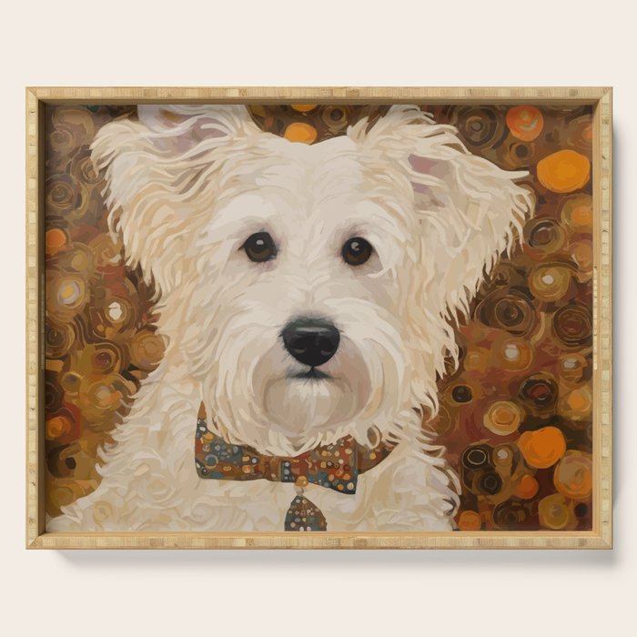 Klimt White Dog with Brown Eyes Serving Tray Gallery Image 1