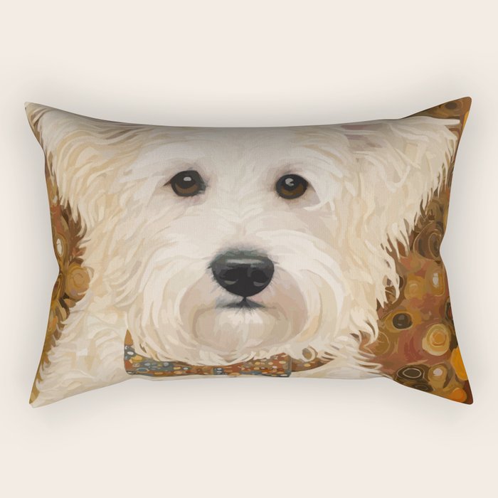 Klimt White Dog with Brown Eyes Rectangular Pillow Gallery Image 2