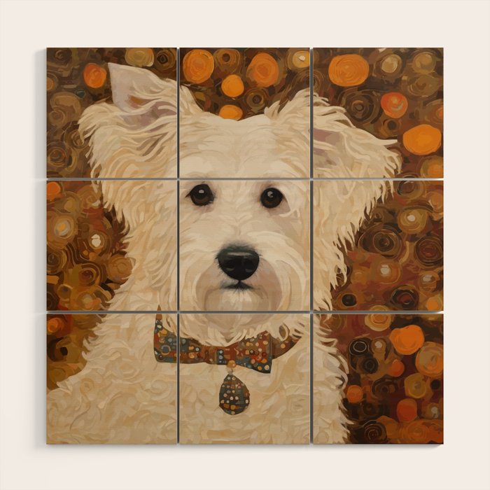 Klimt White Dog with Brown Eyes Wood Wall Art Gallery Image 1
