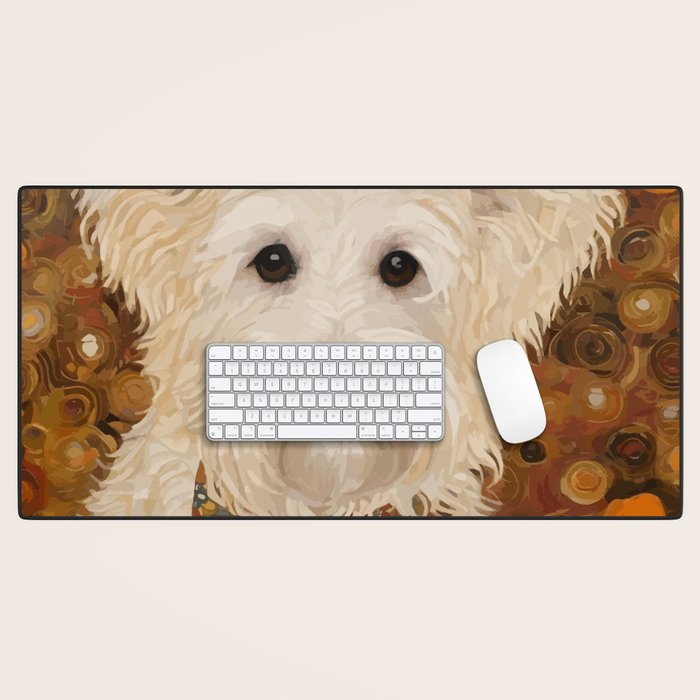 Klimt White Dog with Brown Eyes Desk Mat Gallery Image 1