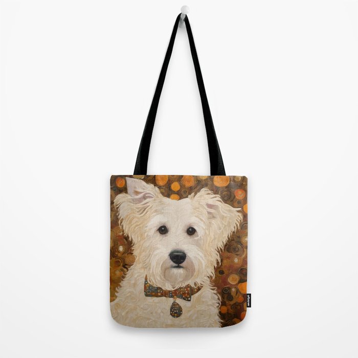 Klimt White Dog with Brown Eyes Tote Bag Gallery Image 2