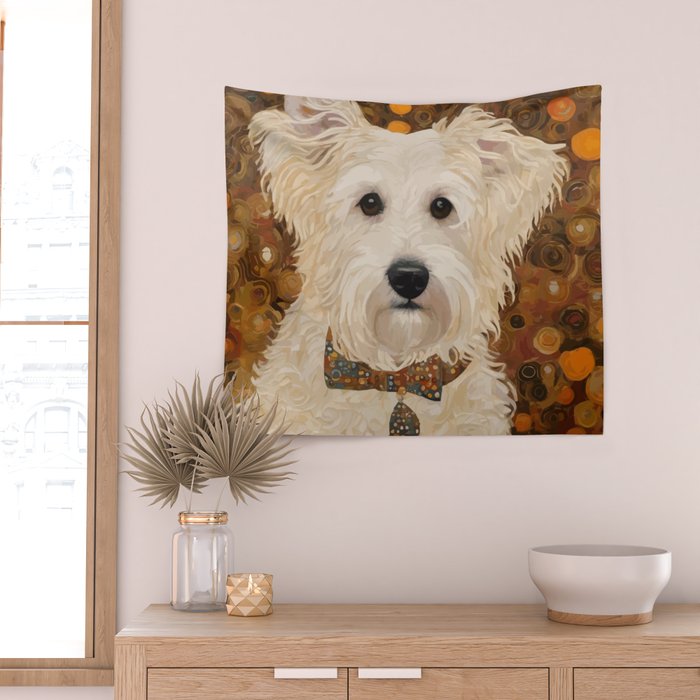 Klimt White Dog with Brown Eyes Wall Tapestry Gallery Image 2