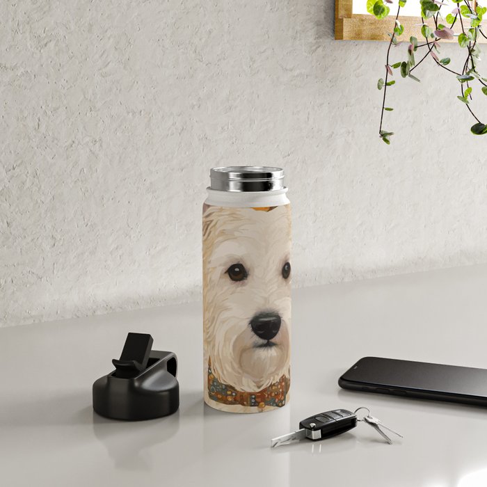 Klimt White Dog with Brown Eyes Water Bottle Gallery Image 4