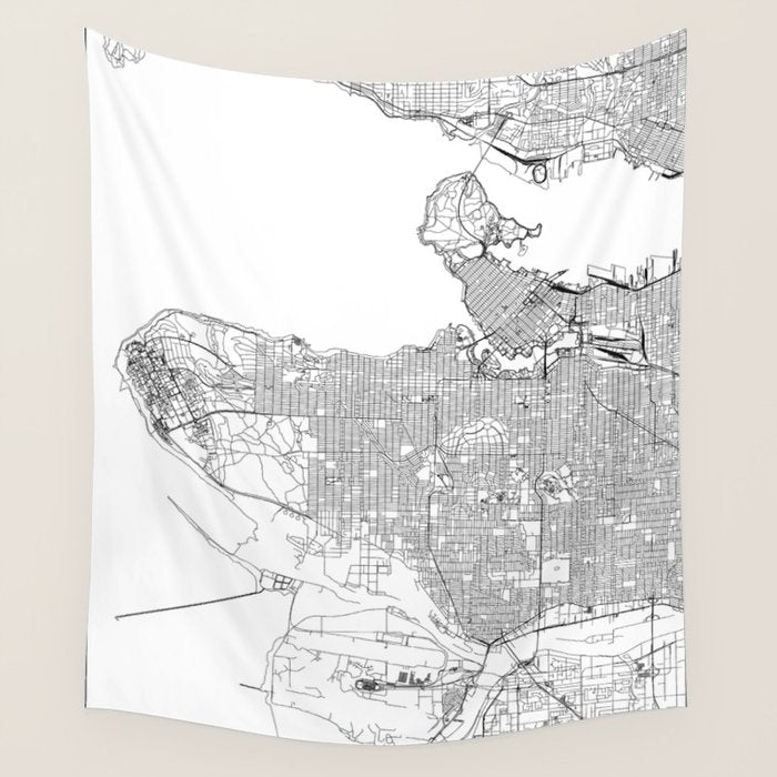 Vancouver White Map Wall Tapestry Gallery Image 4